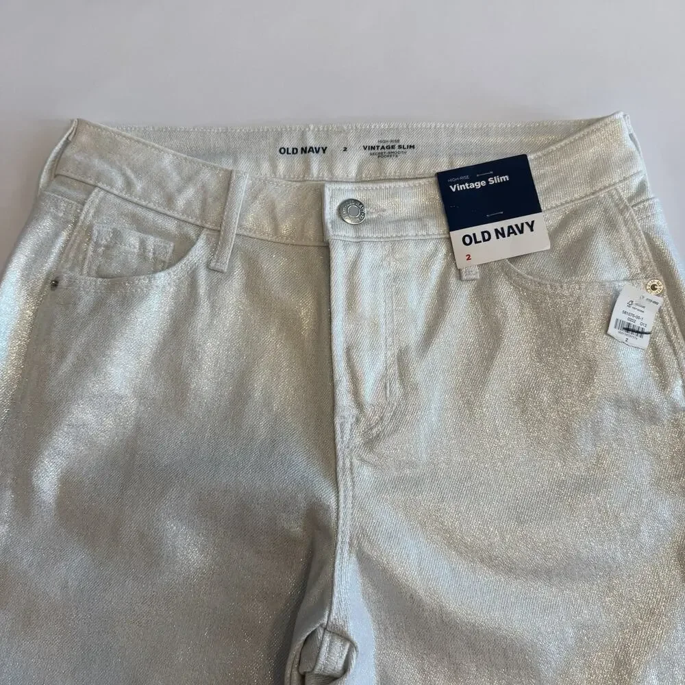 OLD NAVY Women’s High Rise Vintage Slim Silver Shimmer Jeans Size 2 (A0132) NWT - Picture 4 of 10